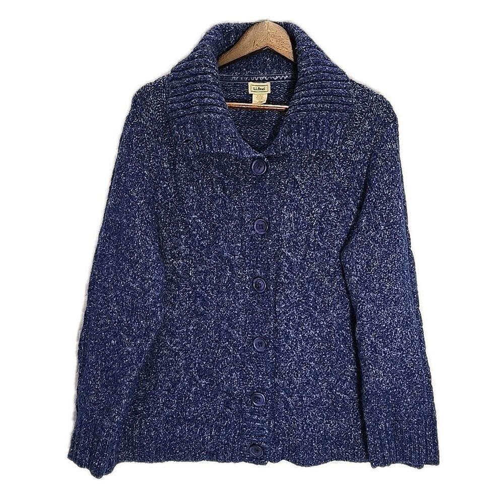 L.L. Bean 3X Blue Cable Knit Cardigan Chunky Wool Blend Grandmacore Cottagecore